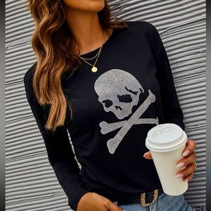 NEW!! RHINESTONE SKULL LONG SLEEVE TEE
